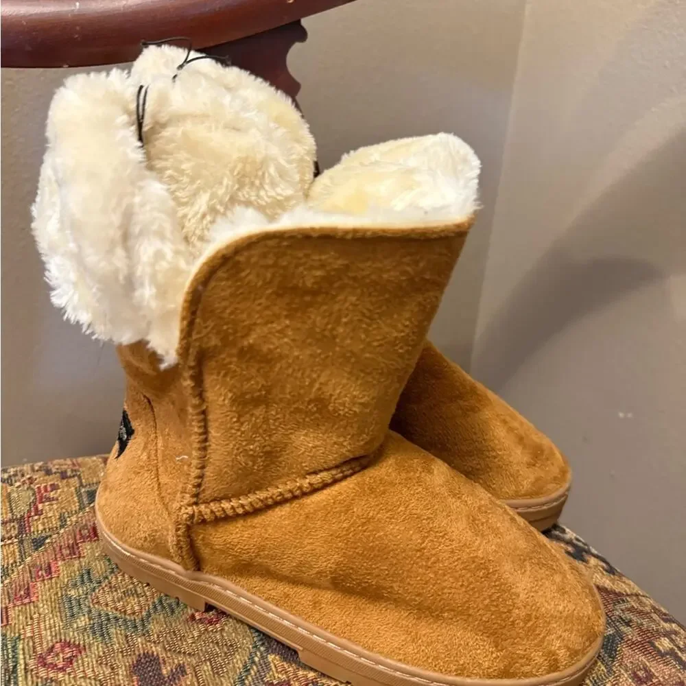 Bebe girls Cozy Brown with embroidered bling Shearling Boots NWT